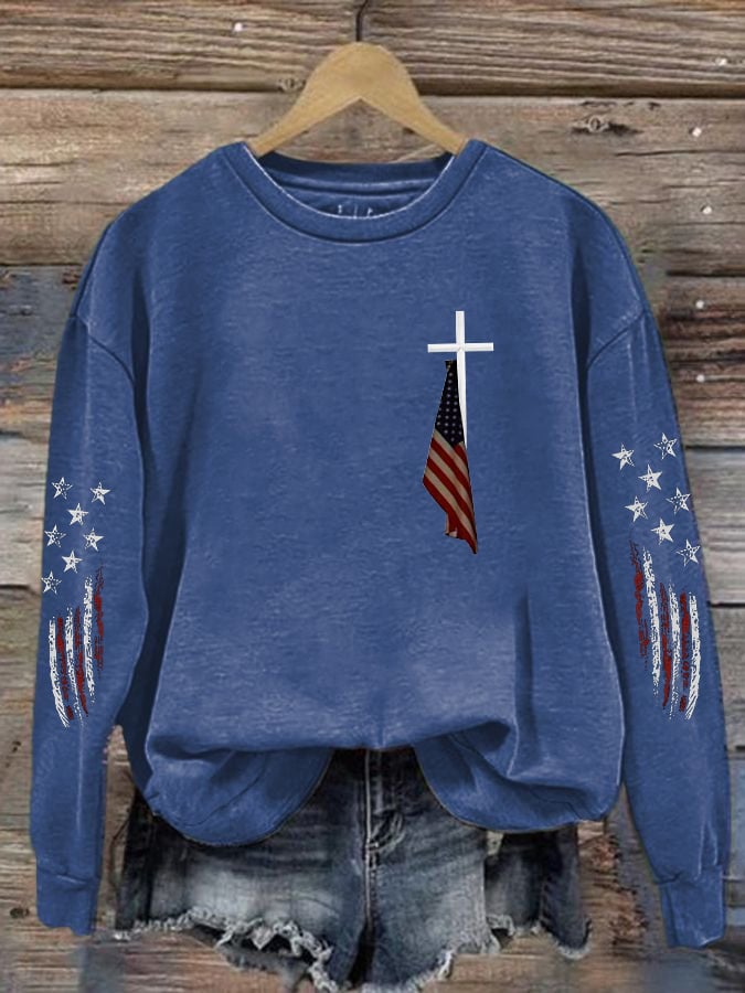 Women's Cross Flag Print Casual Sweatshirt