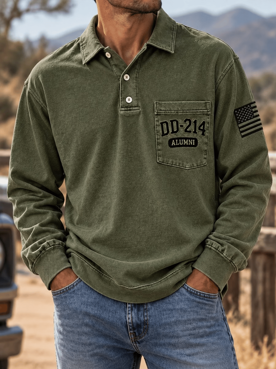 🎖️Men's Veteran DD-214 Print Long-Sleeve Polo Shirt