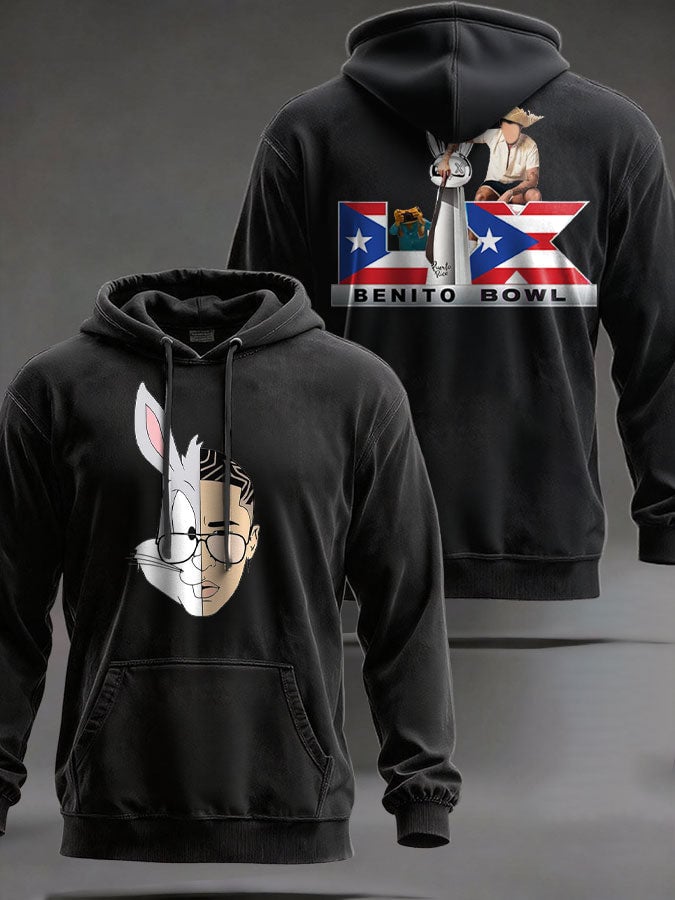 Men's Bunny Football Music Lover Printed Hoodie