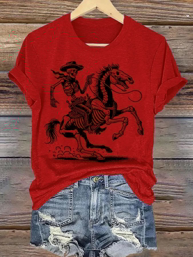 Women's Cowboy Skull FDT Print Casual T-shirt