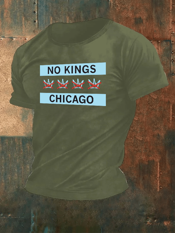 Men's  No Kings Chicago Flag Print  T-Shirt