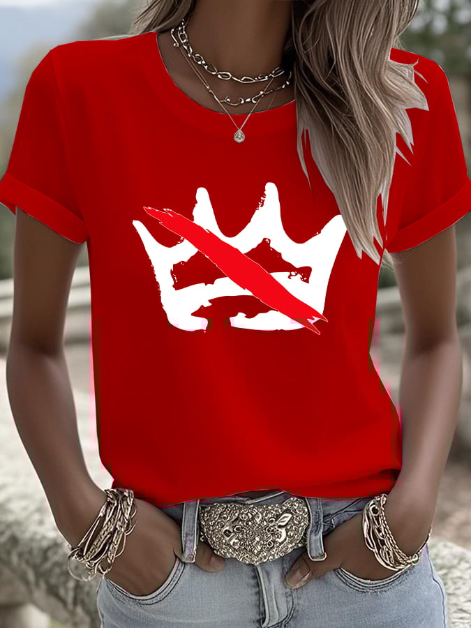Women's No Kings Print V Neck T-shirt