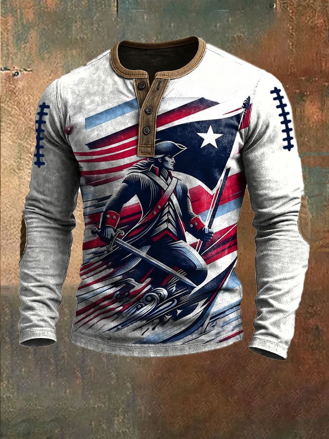 Men's Football Print Henley Top