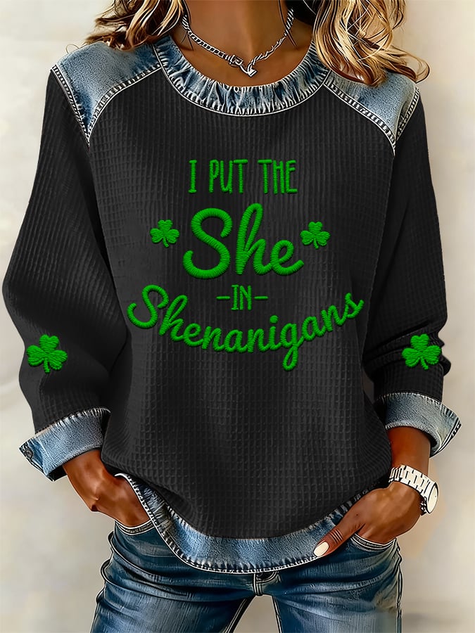 Women's I Put The She In Shenanigans Printed Casual Sweatshirt