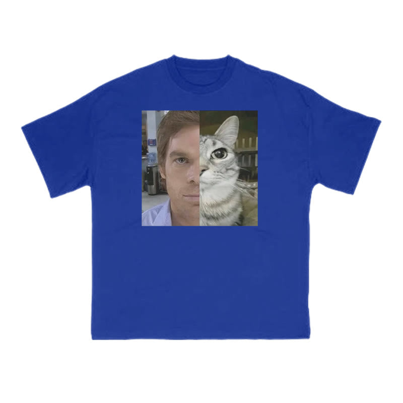 Unisex Patchwork Cat Print T-shirt