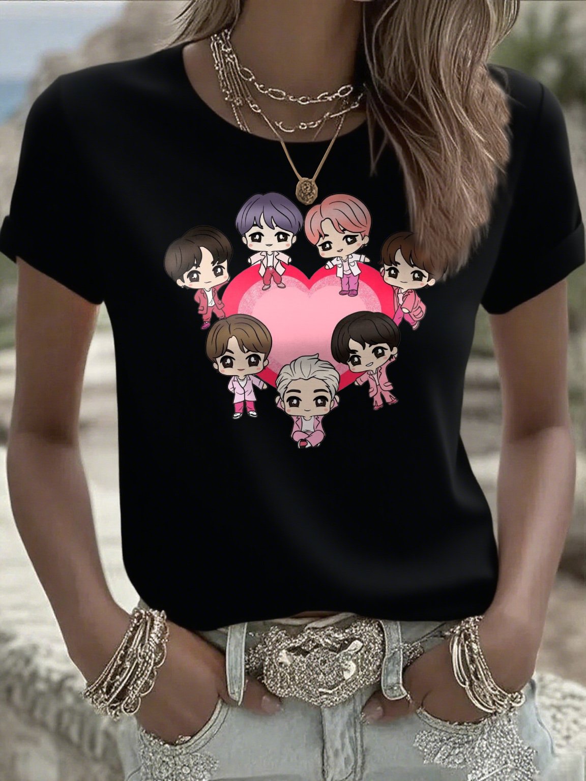 Women's K-pop Print Short-sleeved T-shirt