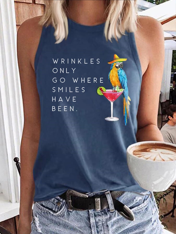 Retro Wrinkles Only Go Where Smiles Have Been Print Tops Tank