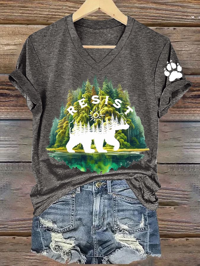 Women's Resist Save Our Parks Printed V Neck T-shirt