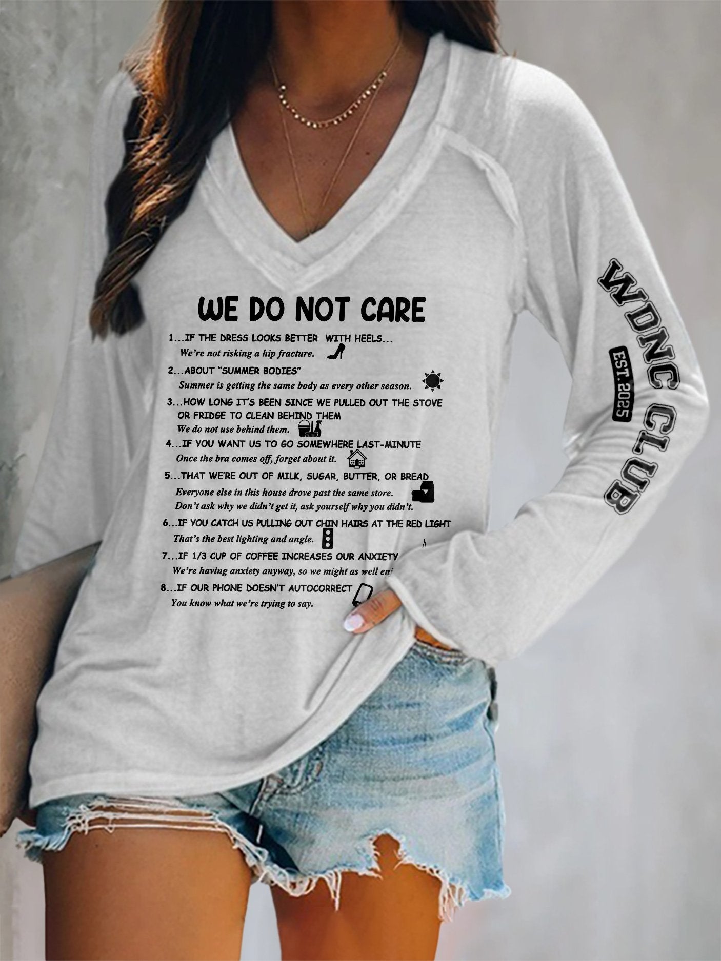 V-neck Retro Funny WDNC Menopause Perimenopause Print T-Shirt