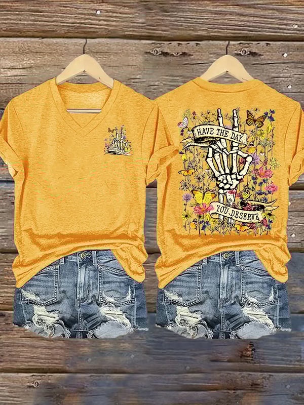 Women's  Flower skull hand gesture Of WDNC Club We Do Not Care Menopause Perimenopause Print T-Shirt