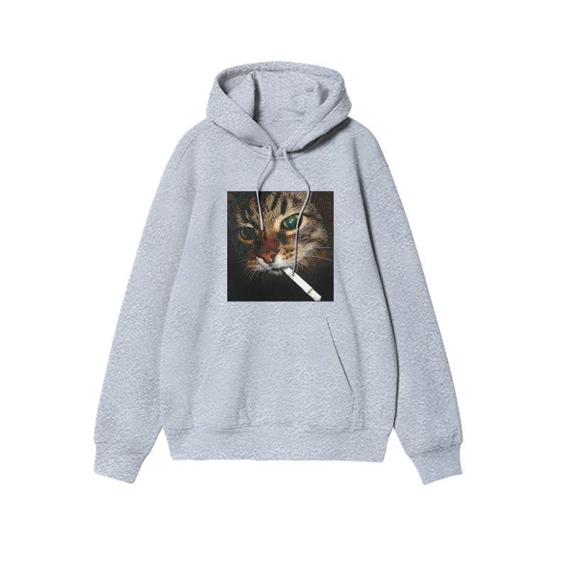Unisex Cat With Cigarette In Mouth Print Hoodie