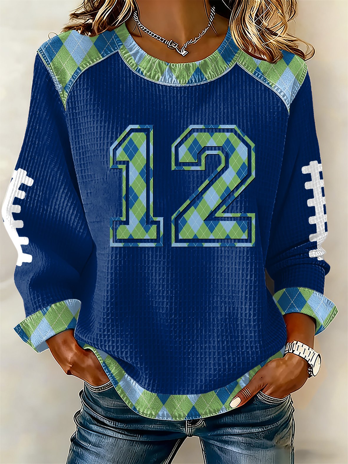 Women's rugby print long-sleeved sweatshirt