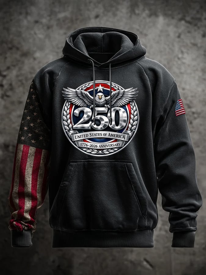 Men's 250th Anniversary Casual Printed Hooded Sweatshirt