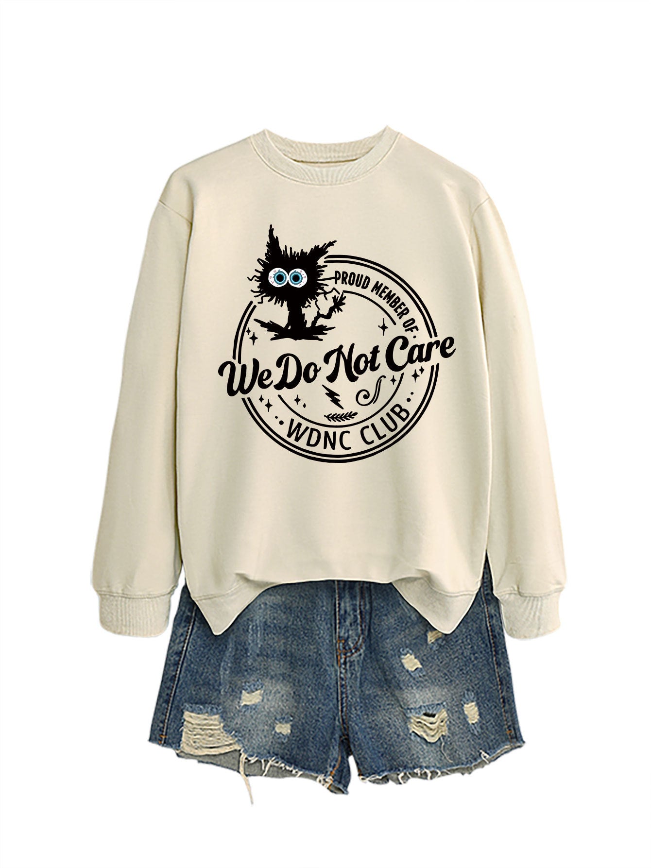 Retro-inspired fun, WDNC Club proud member, menopause-themed printed sweatshirt.