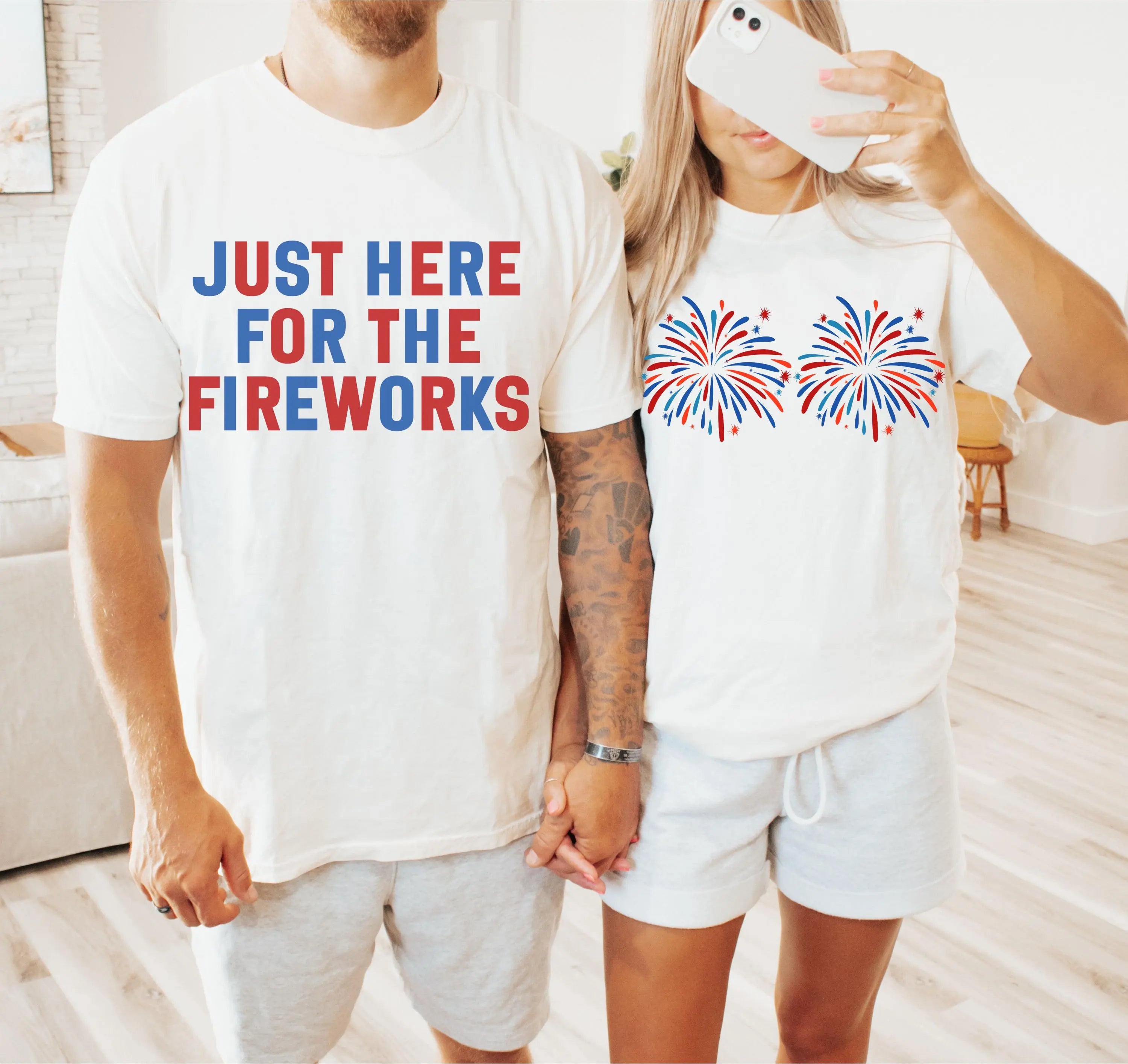 Humor 4th of July Matching Shirts for Couples, Independence Day Fireworks Tees