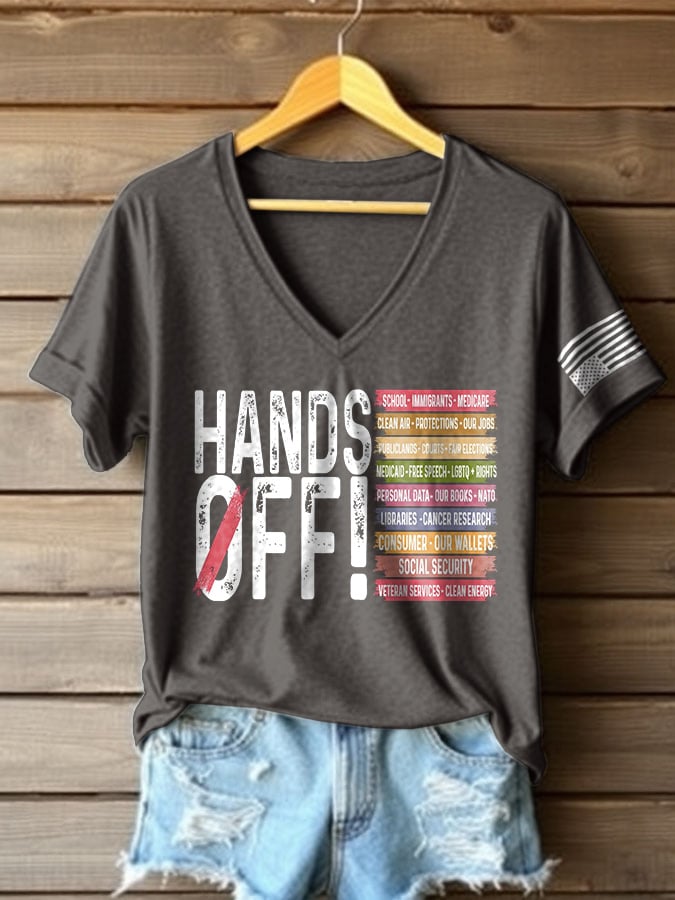 Women's Retro Hands Off Protest Print T-Shirt
