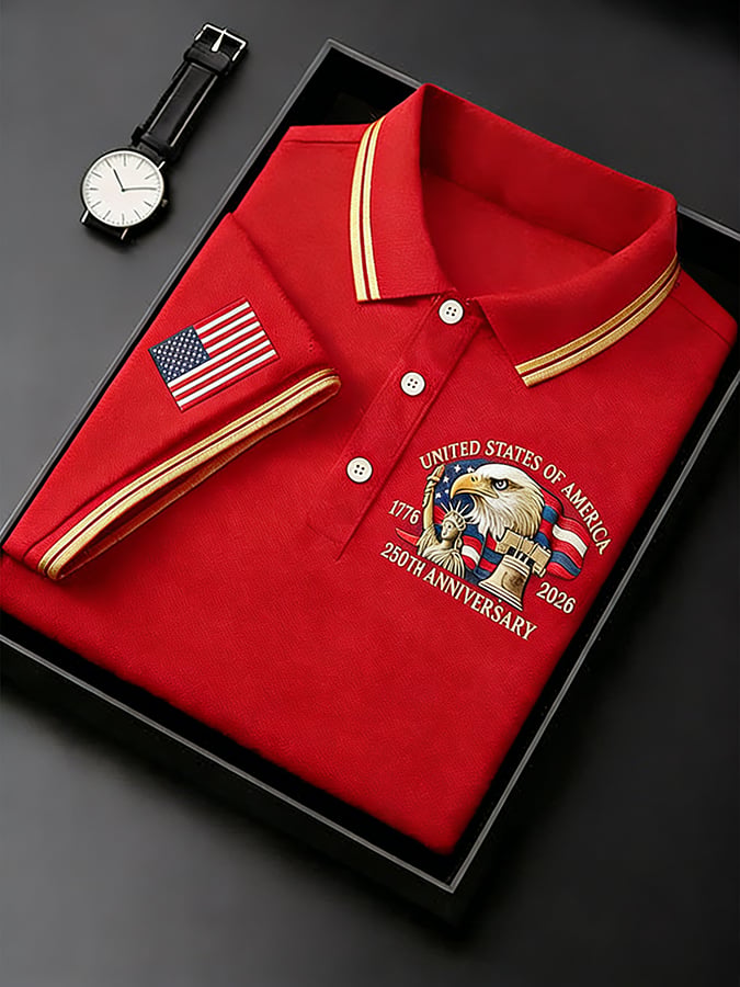 Men's Retro 250th Anniversary of the United States Print  Independence Day Cross Print Polo Shirt