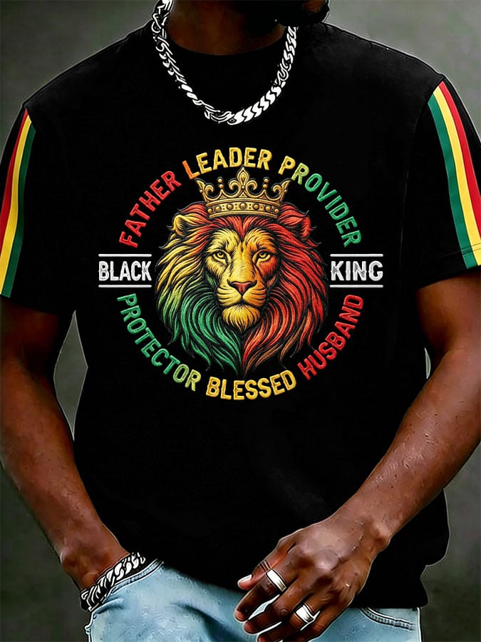 Men's Black King Printed Casual T-shirt