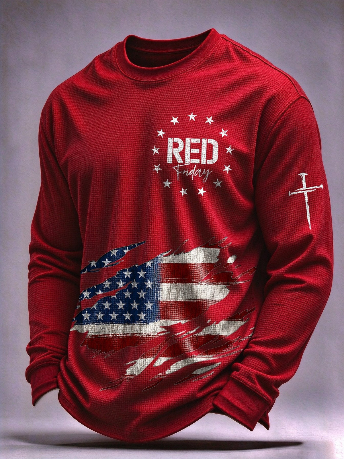 Men's Red Friday Casual Waffle-Knit Top
