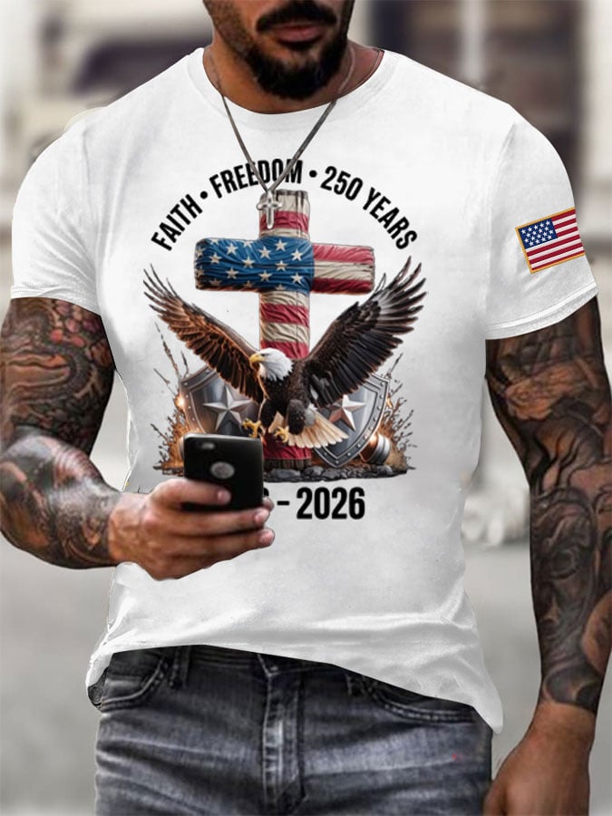 Men's Casual USA 250th Anniversary Printed Short-Sleeve T-Shirt