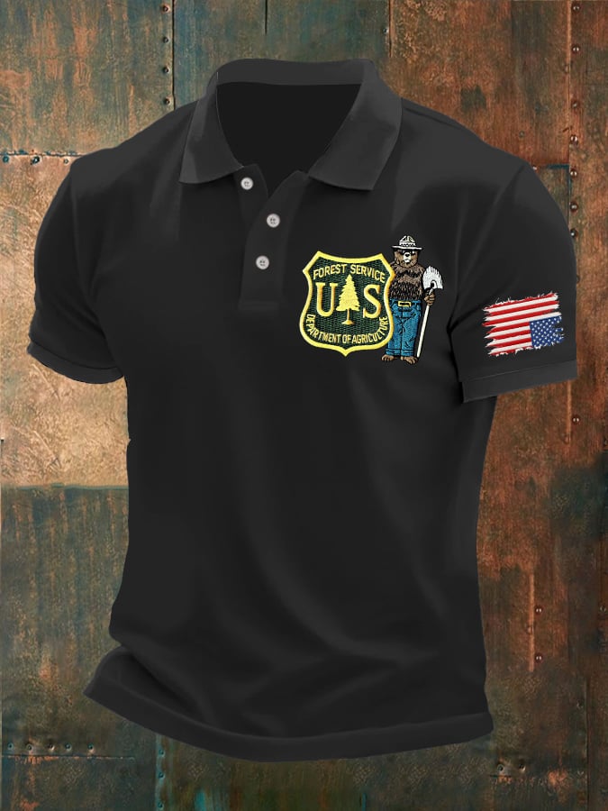 Men's Retro Save The Forest Service Printed Polo Shirt