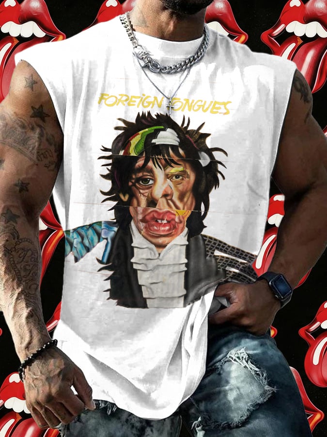 Retro Men's Foreign Tongues Print Tops Tank