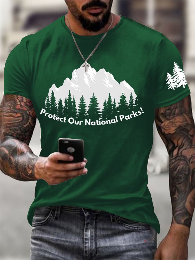 Men'S Retro Protect Our National Parks Printed Casual Crew Neck T-Shirt