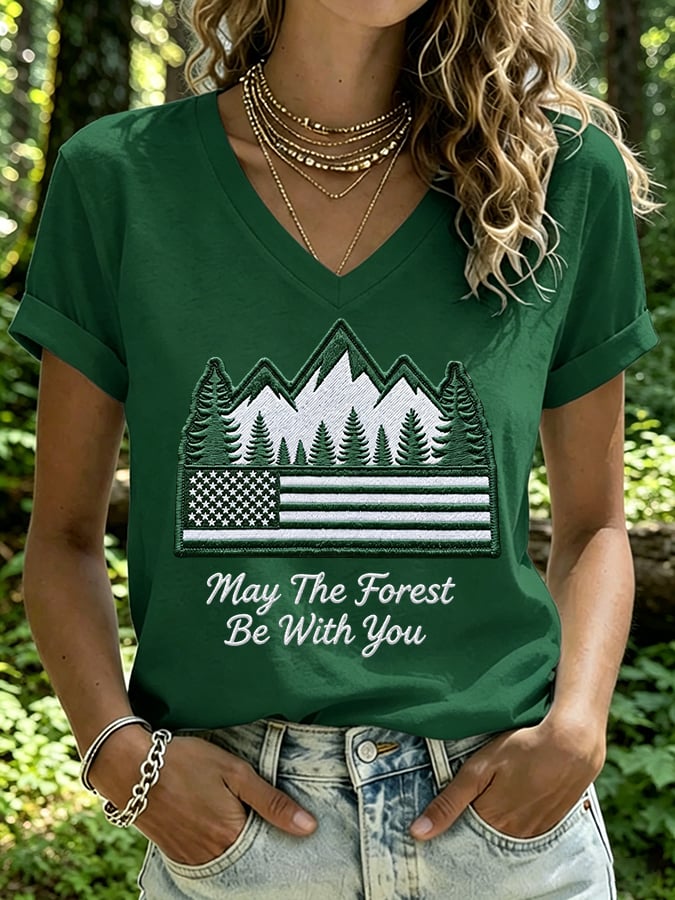 Women's May The Forest Be With You Print Casual T-shirt
