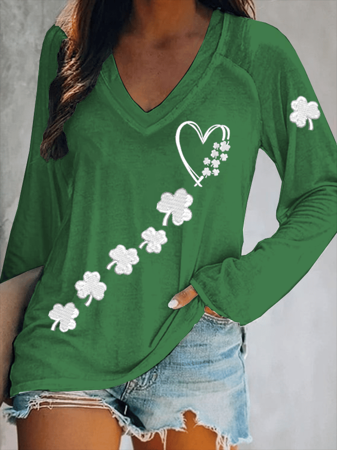 Women's St. Patrick's Day Printed V-Neck T-Shirt