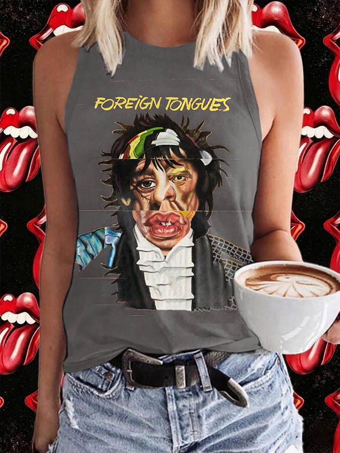 Retro Foreign Tongues Print Tops Tank