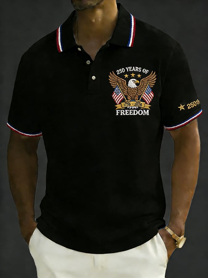 Men's Retro 250th Anniversary of the United States Print  Independence Day Cross Print Polo Shirt