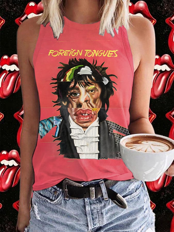 Retro Foreign Tongues Print Tops Tank