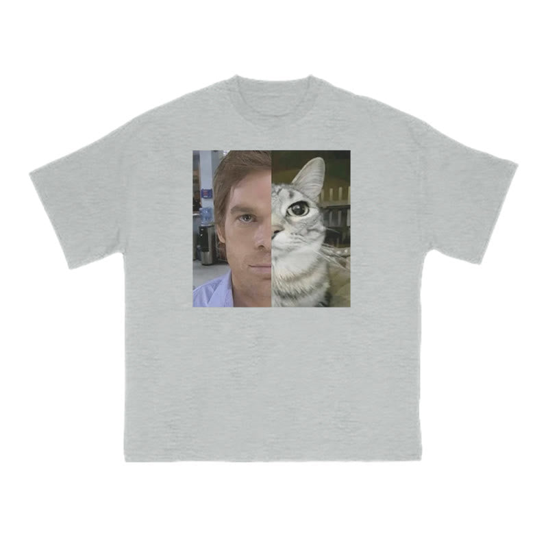 Unisex Patchwork Cat Print T-shirt