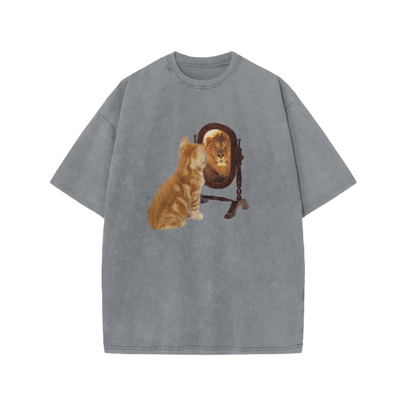 Unisex  Know Yourself Fun Cat Pattern Print Acid Washed T-shirt