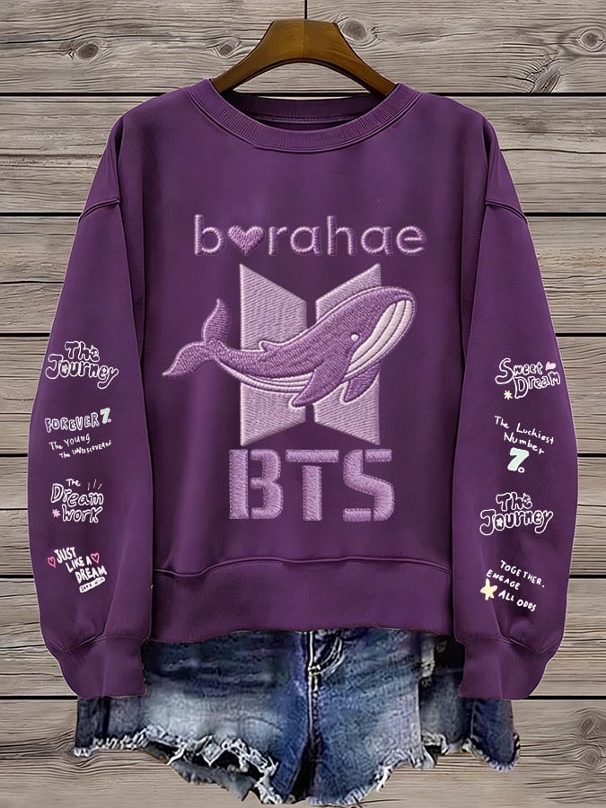 Women's K-pop Printed Long-Sleeve Sweatshirt