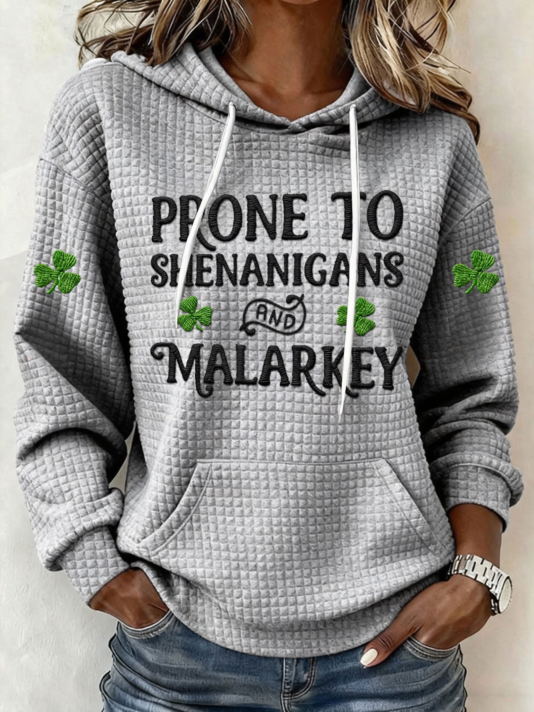 Women's St. Patrick's Day Printed Waffle Knit Hoodie