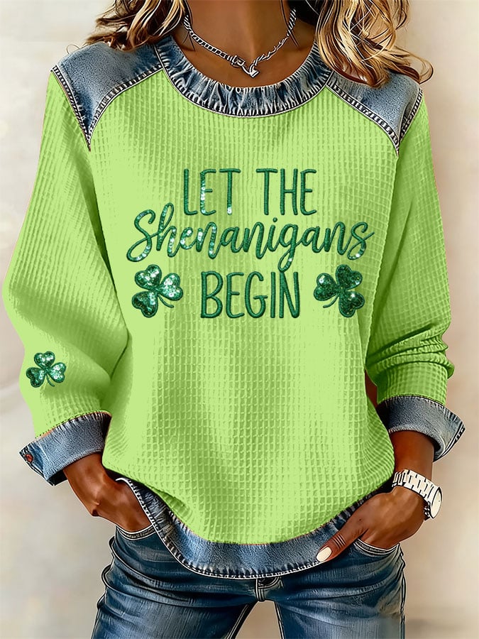 Women's Casual St Patrick's Day Print Waffle Sweatshirt