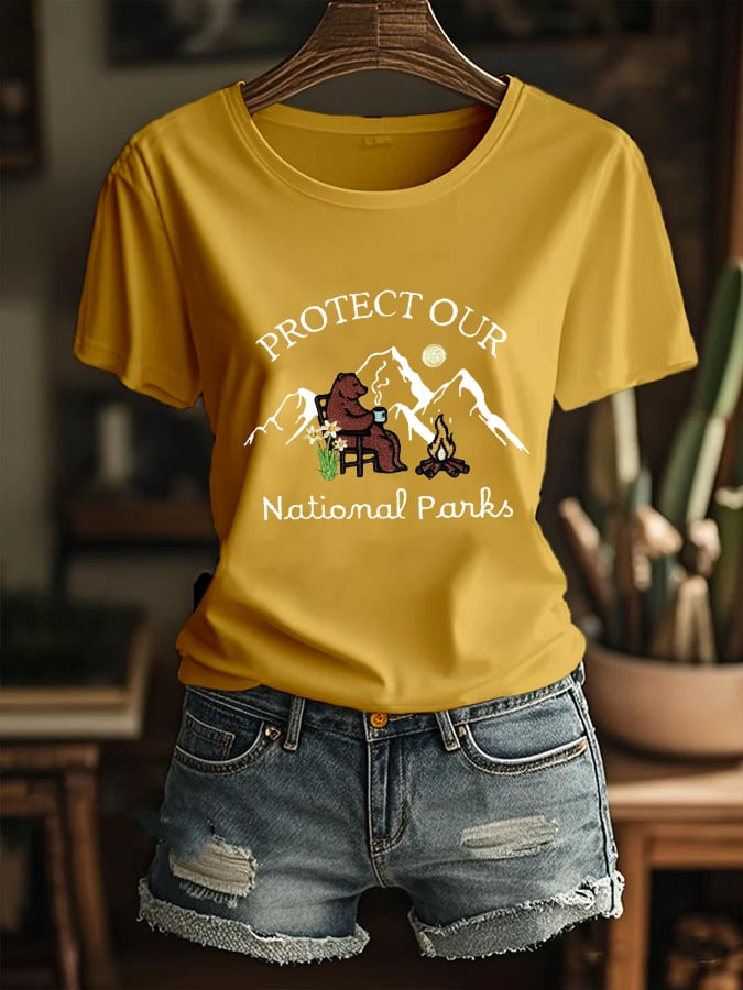 Women's Protect our National Parks Printed Round Neck T-Shirt