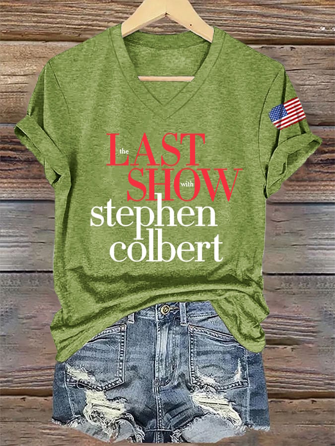 V-Neck Retro Last Show Print T-Shirt