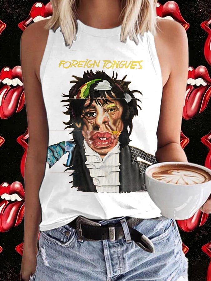 Retro Foreign Tongues Print Tops Tank