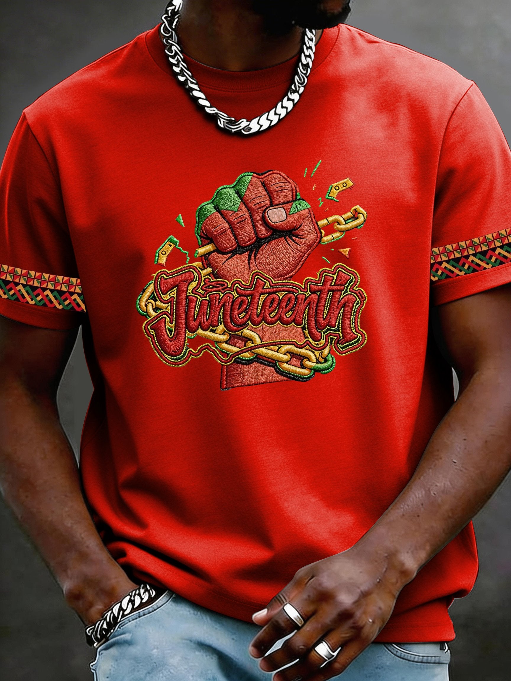 Men's Juneteenth Print Crew Neck Short-Sleeve T-Shirt