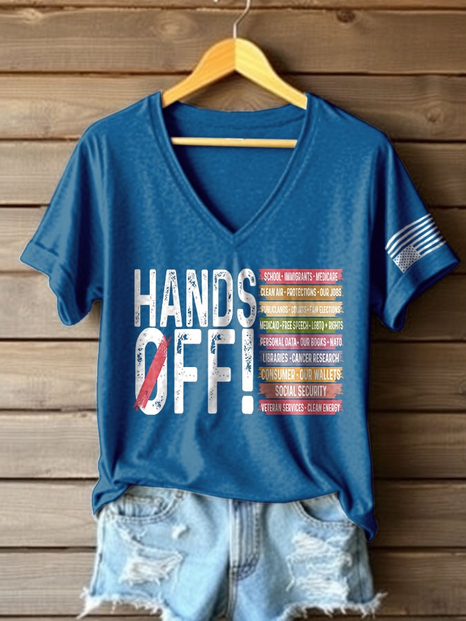 Women's Retro Hands Off Protest Print T-Shirt