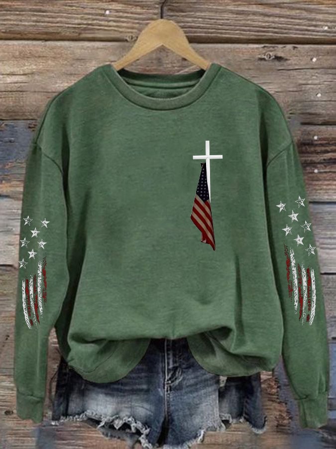 Women's Cross Flag Print Casual Sweatshirt