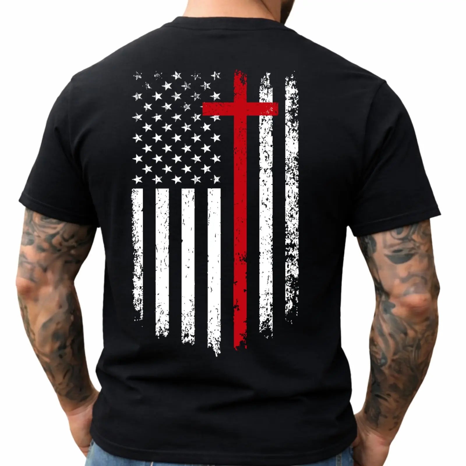 Unisex Distressed American Flag Heat-Print T-Shirt