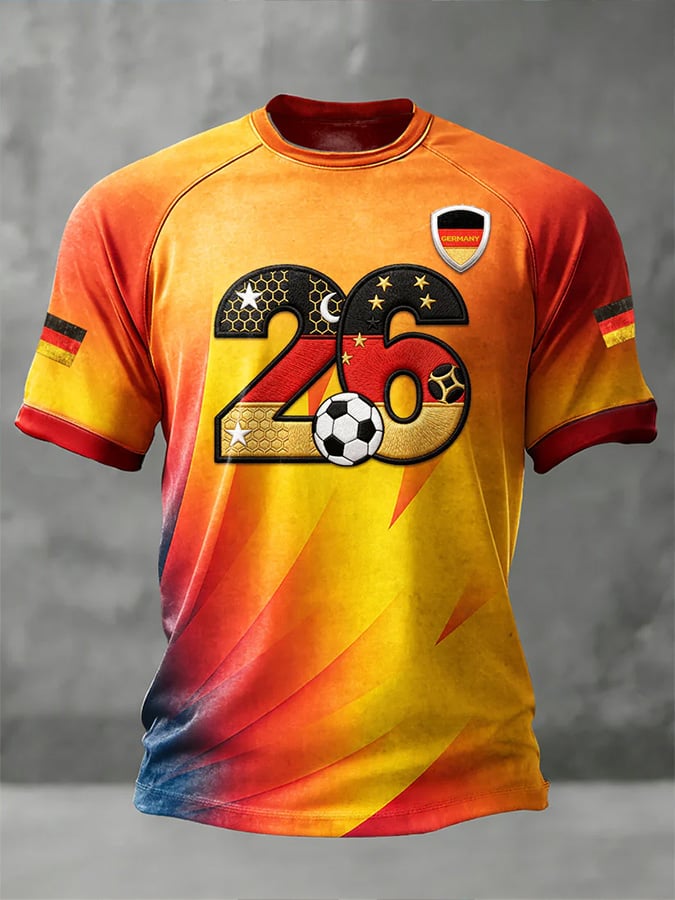 Herren-T-Shirt im Casual-Stil mit Rundhalsausschnitt, kurzen Ärmeln und deutschem Fußball-Print