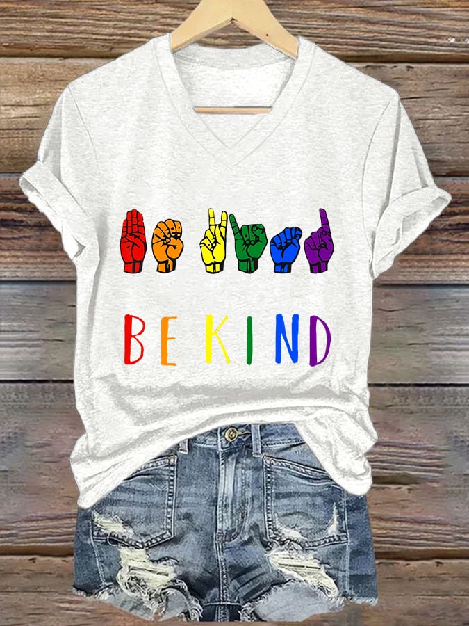 Women's LGBT Pride Month Rainbow Colors Be Kind Printed Short Sleeve T-Shirt