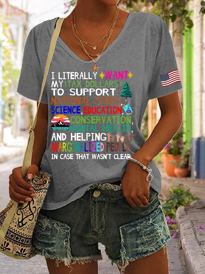 Women's Support National Parks Print V Neck Casual T-Shirt
