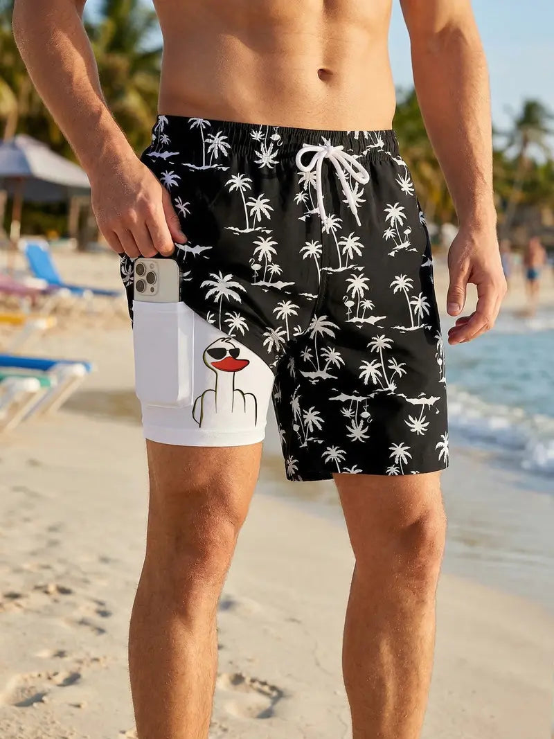 Unisex Prank Duck Print 2-in-1 Beach Shorts