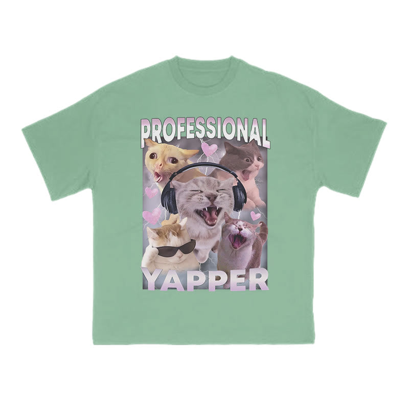 Unisex Professional Yapper Cat Print T-shirt