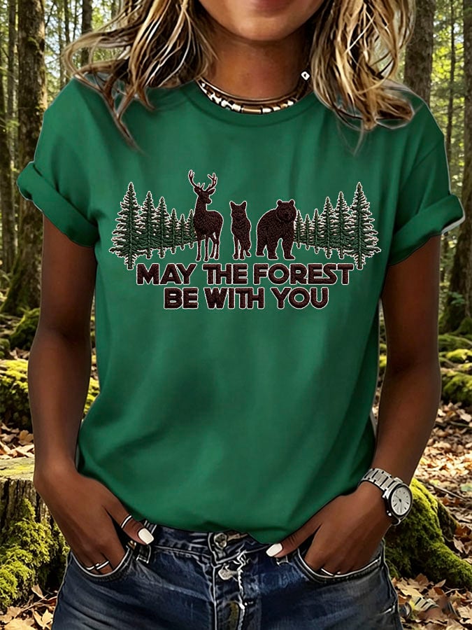 Women's Retro May The Forest Be With You Print T-Shirt